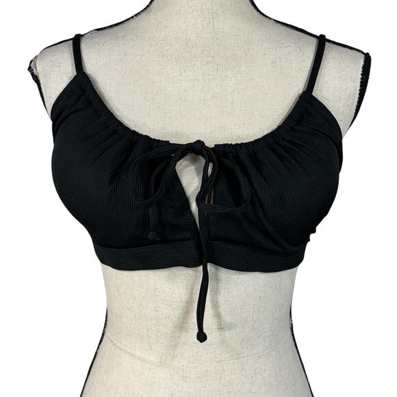 Blooming Jelly Large Bikini Swim Top Ribbed Keyhole Spaghetti Strap Padded Black - Picture 1 of 8